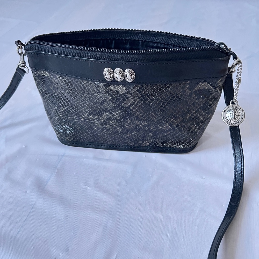 Vintage Brighton Snakeskin Leather Shoulder crossbody Clutch with leather Strap